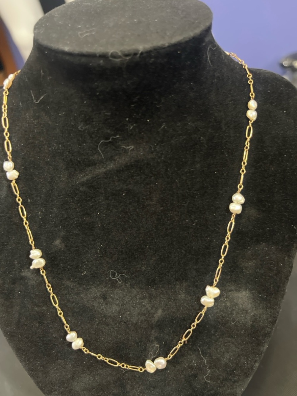 14K Gold Pearl Station Necklace